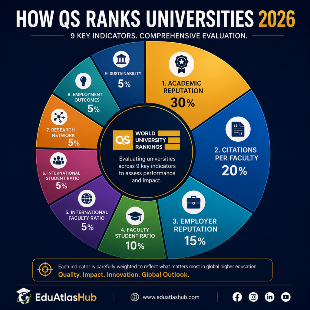 QS World University Rankings 2026 methodology 9 indicators weightings