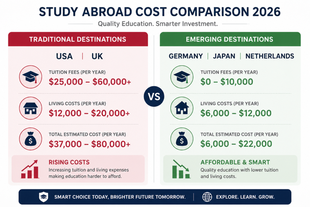 Study abroad cost comparison 2026 infographic