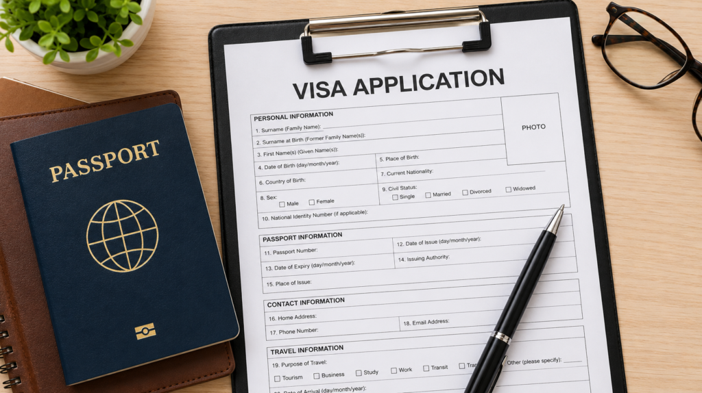 Germany student visa 2026 application form with passport on desk
