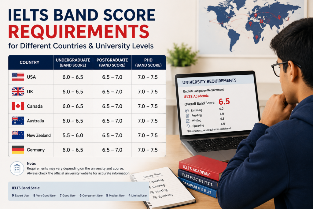  IELTS band score requirements for university admissions 2026