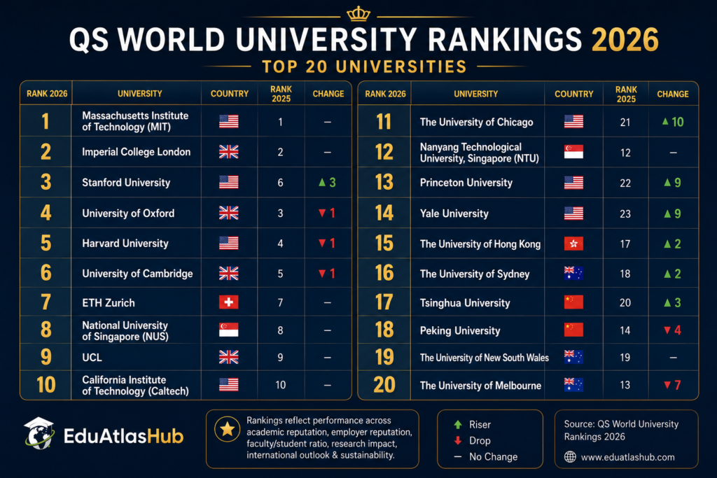 QS World University Rankings 2026 top 20 universities