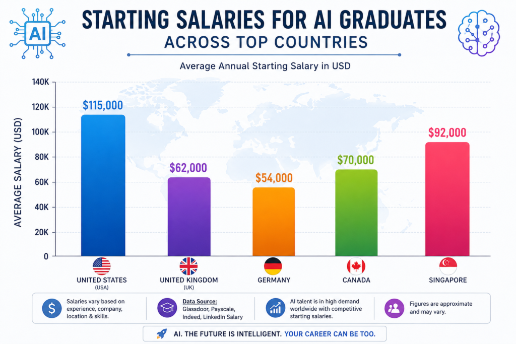 AI graduate salary comparison across countries for best AI courses to study abroad 2026